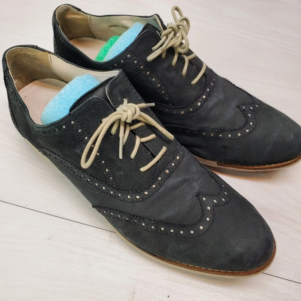 Cole Haan Mens Navy Blue Nubuck Wingtip Oxford Shoes‎ 9.5 B Preppy Smart Casual